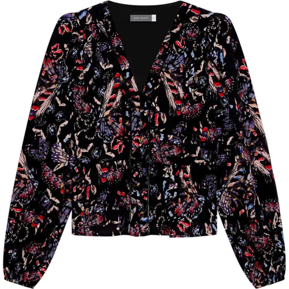 Mint Velvet Black Abstract Print Tie Detail Top